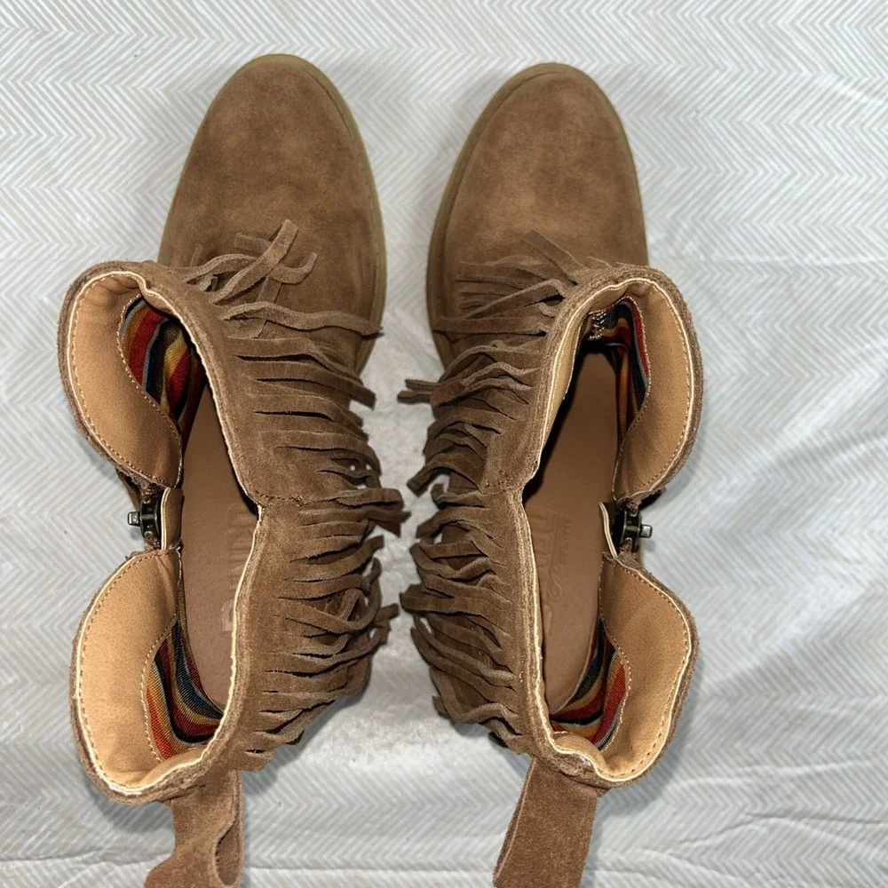 Dingo Womens Tangles Fringe Pointed Toe Booties‎ Brown 6M Casual Western Cowgirl